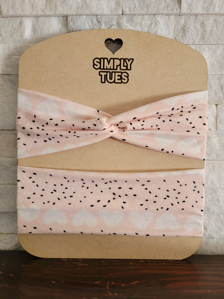 Baby pink speckles and white hearts